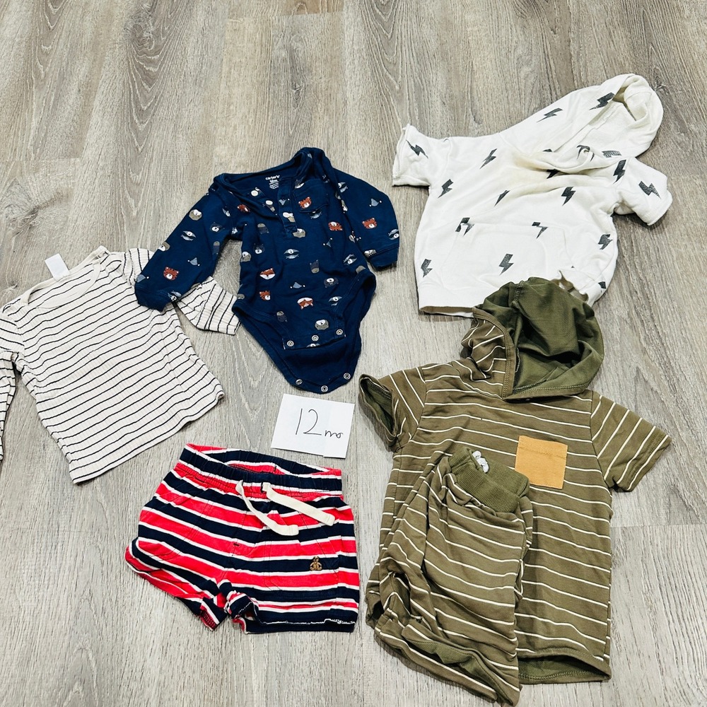 Baby Boy 12-18M Clothing Lot 6pc Carters Gap Grayson Mini Stripes Lightning Bolt